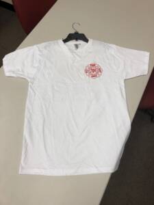 White Gerrish Fire Department t-shirt with fire department crest on the front left breast.